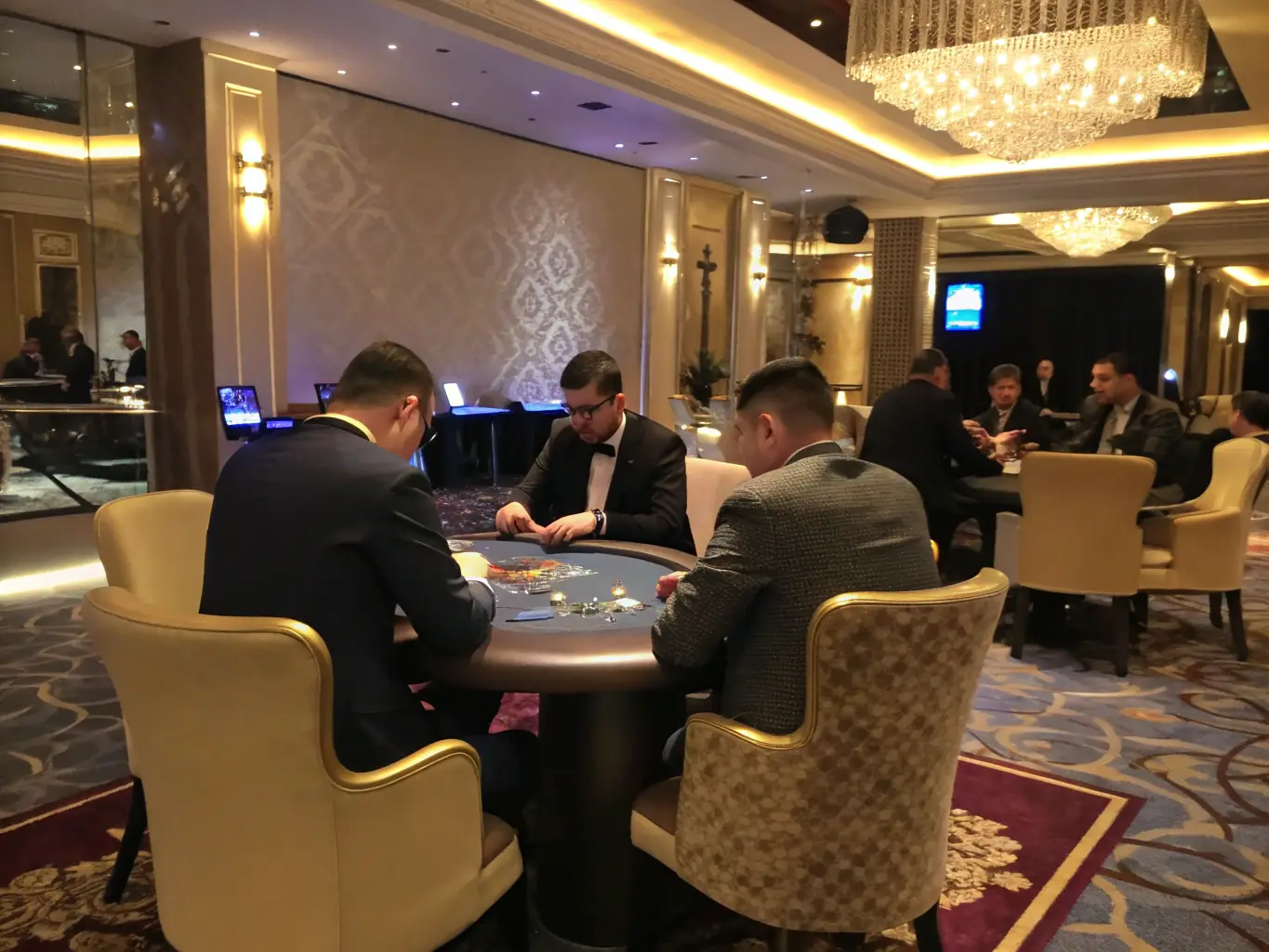 An image showcasing a VIP member being personally greeted by club staff, with a backdrop of a luxurious gaming area, emphasizing personalized service and attention.