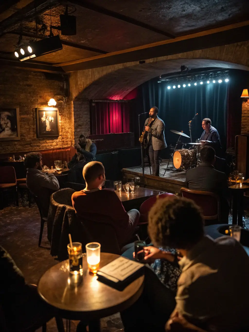 A vibrant image capturing a live musical performance within the Golden Dragon Gaming Club at Mövenpick, featuring a jazz band on stage and patrons enjoying the music with drinks.