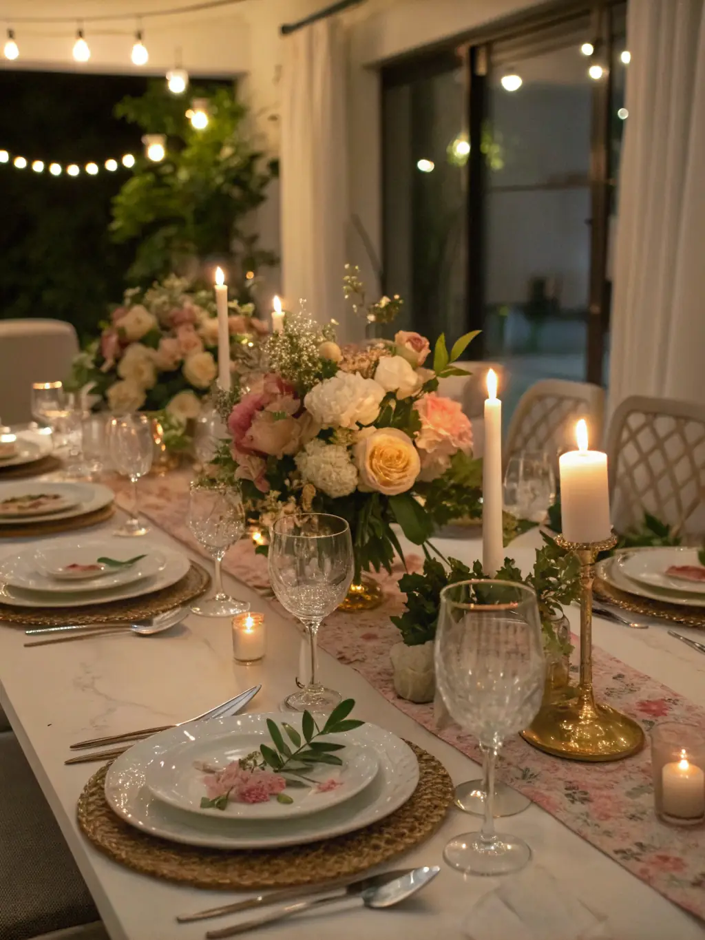 A beautifully decorated private dining room with a long table set for a formal dinner, showcasing the club's fine dining experience.